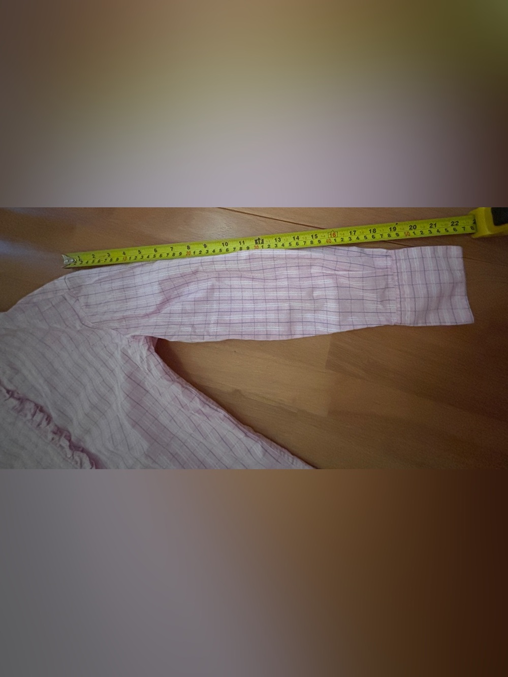 Pink, White, & Blue Plaid 100% Cotton Button-Down Shirt with Ruffle Detail ~ Med - Picture 11 of 15